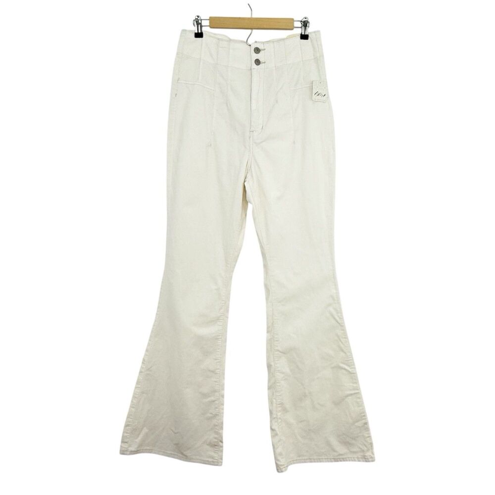NWT We The Free People Size 32 Jayde Cord Flare Jeans High Rise Stretch White - Picture 7 of 16
